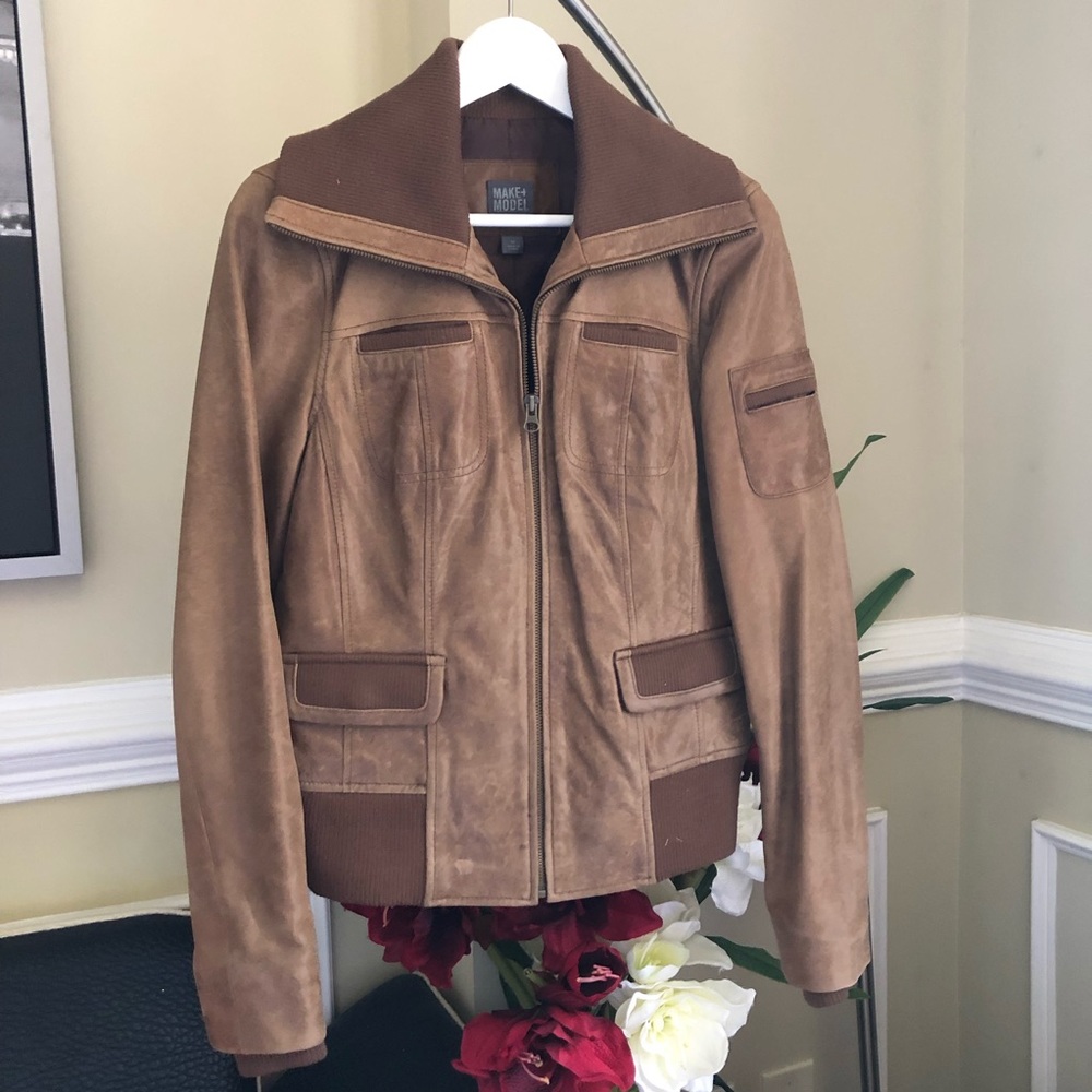 MAKE + MODEL 100% Leather Brown Jacket, size M